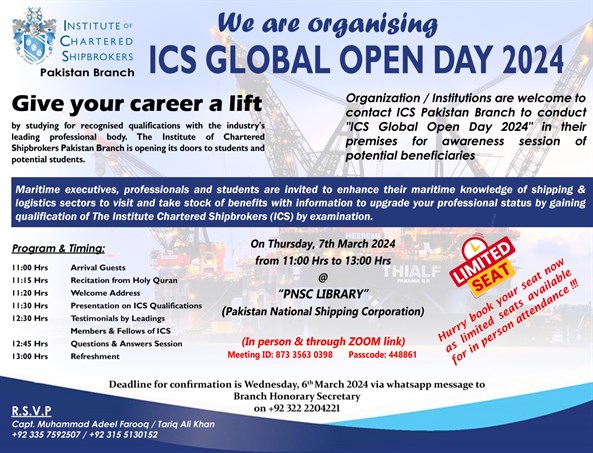 ICS Global Open Day - Pakistan Branch - Thursday 7th March 2024